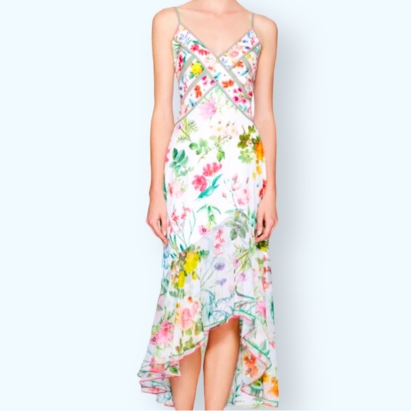 Tadashi Shoji x BHLDN Eva 2 | XS Ivory Pink Floral Chiffon High-Low Midi Formal - Picture 8 of 10